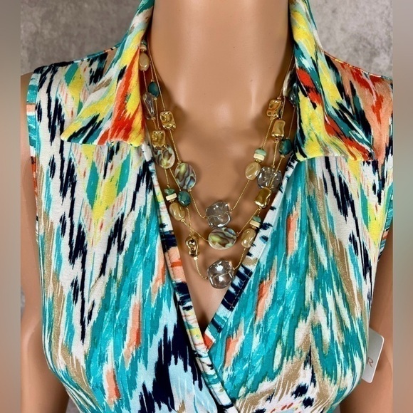 NWT- Asymmetrical Bold Print, Faux Wrap Dress, Sz Med By Stella + Ginger - Picture 2 of 12